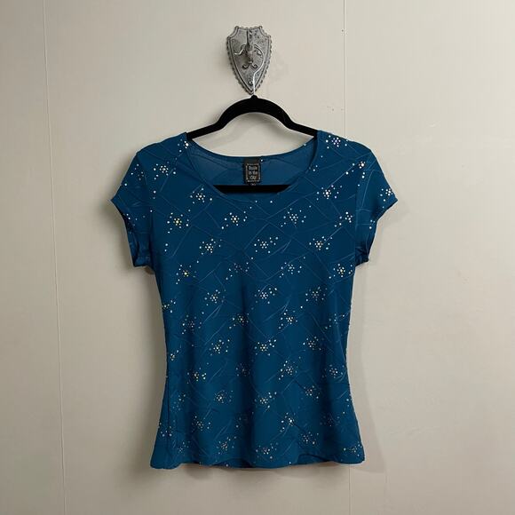 Y2K Vintage M short sleeve t-shirt sequin blue silver geometric festival party - Picture 1 of 7